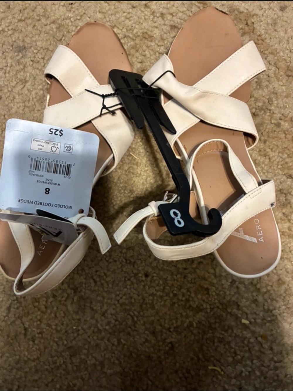 AEROSOLES Cream Crisscross Ankle-Strap Wedge Sandals